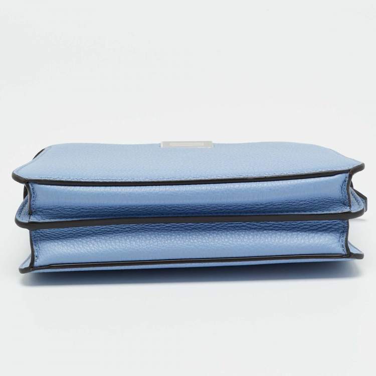 Pre Owned Fendi Peekaboo ISeeU X-Cross Light Blue Leather Top Handle Bag