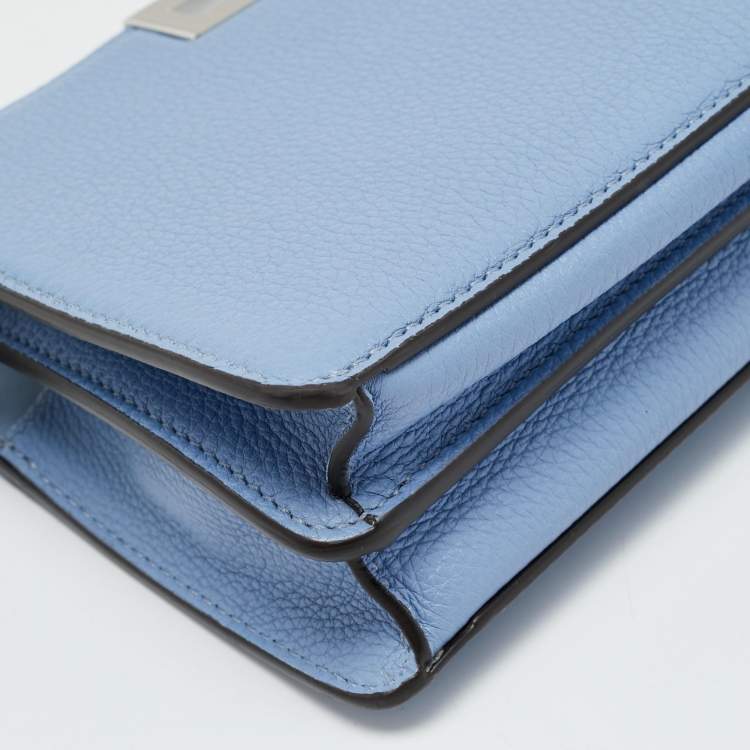 Pre Owned Fendi Peekaboo ISeeU X-Cross Light Blue Leather Top Handle Bag