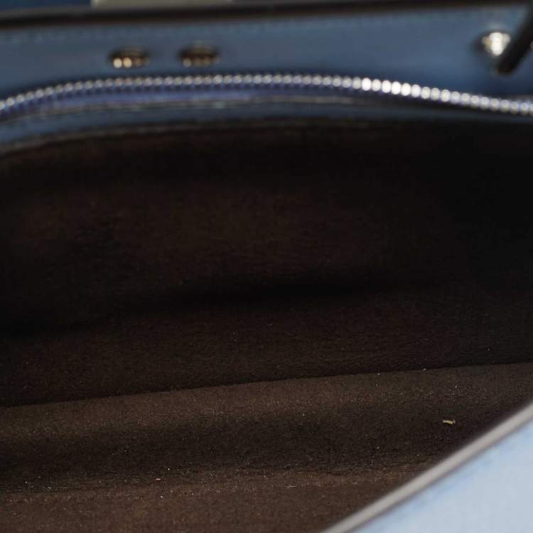 Pre Owned Fendi Peekaboo ISeeU X-Cross Light Blue Leather Top Handle Bag