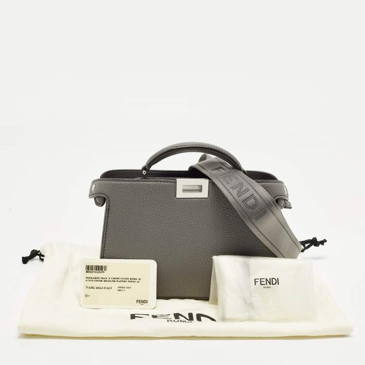 Pre Owned Fendi Peekaboo ISeeU X-Cross Grey Leather Top Handle Bag