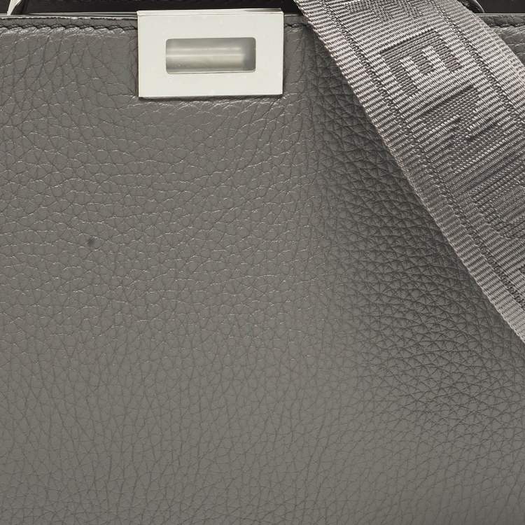 Pre Owned Fendi Peekaboo ISeeU X-Cross Grey Leather Top Handle Bag
