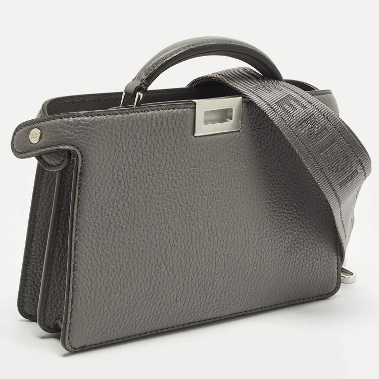 Pre Owned Fendi Peekaboo ISeeU X-Cross Grey Leather Top Handle Bag