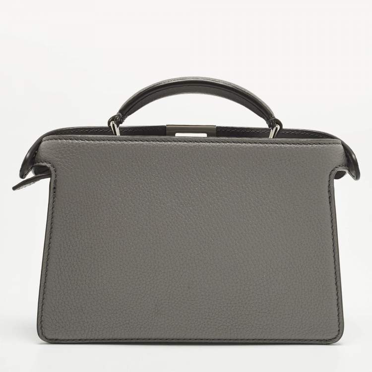 Pre Owned Fendi Peekaboo ISeeU X-Cross Grey Leather Top Handle Bag