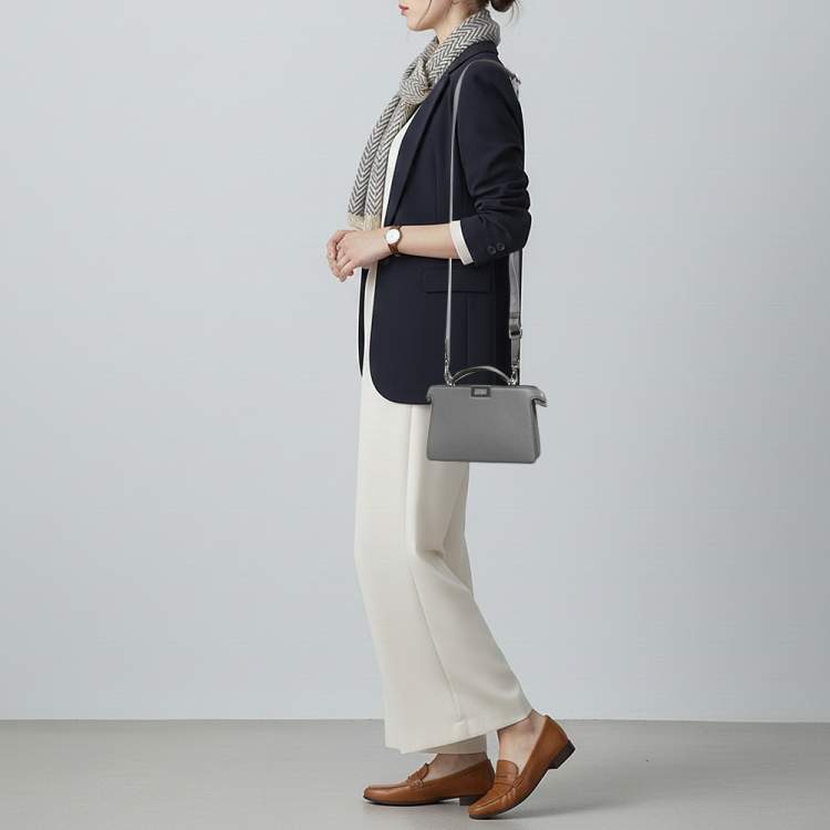 Pre Owned Fendi Peekaboo ISeeU X-Cross Grey Leather Top Handle Bag