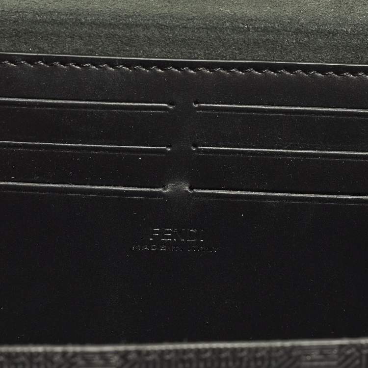 Pre Owned Fendi Soft Trunk Baguette Black FF Embossed Leather Bag