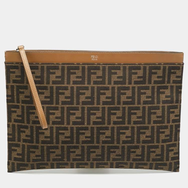 Pre Owned Fendi Large Brown Zucca Canvas Flat Pouch