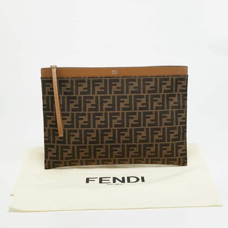 Pre Owned Fendi Large Brown Zucca Canvas Flat Pouch