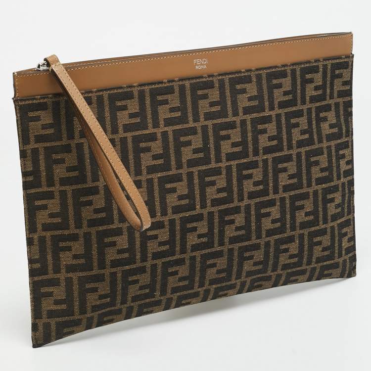 Pre Owned Fendi Large Brown Zucca Canvas Flat Pouch