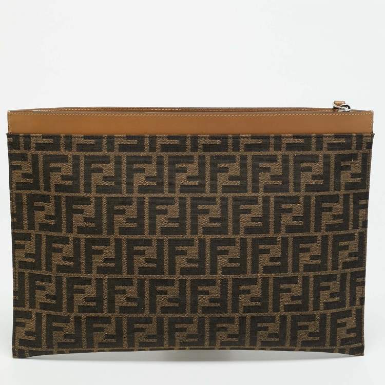 Pre Owned Fendi Large Brown Zucca Canvas Flat Pouch