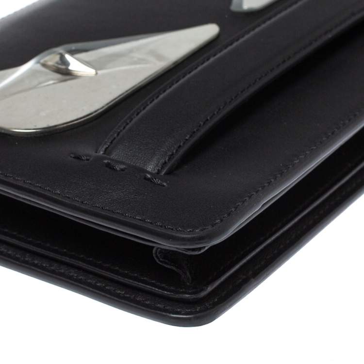 Pre Owned Fendi Black Leather and Metal Bag Bugs Eyes Clutch