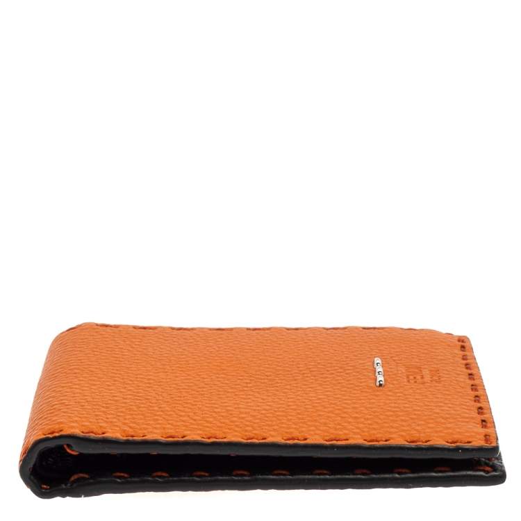 Pre Owned Fendi Orange Selleria Leather Bifold Wallet
