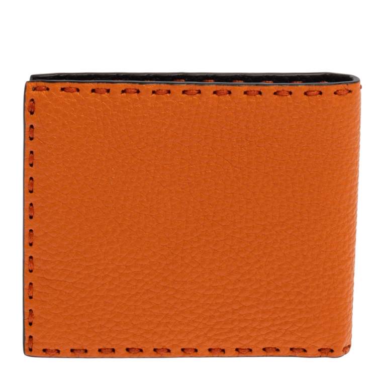 Pre Owned Fendi Orange Selleria Leather Bifold Wallet