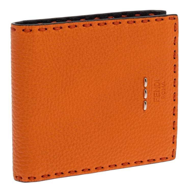 Pre Owned Fendi Orange Selleria Leather Bifold Wallet