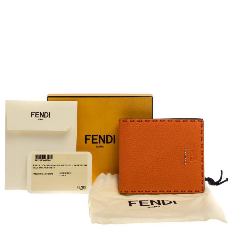 Pre Owned Fendi Orange Selleria Leather Bifold Wallet