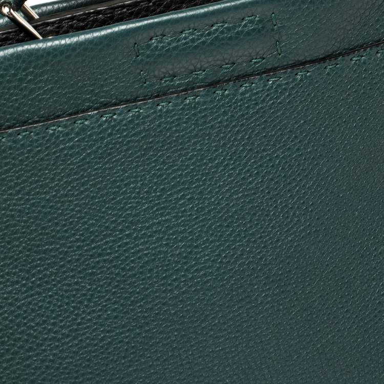 Pre Owned Fendi Dark Green Selleria Leather Peekaboo Iconic Fit Briefcase