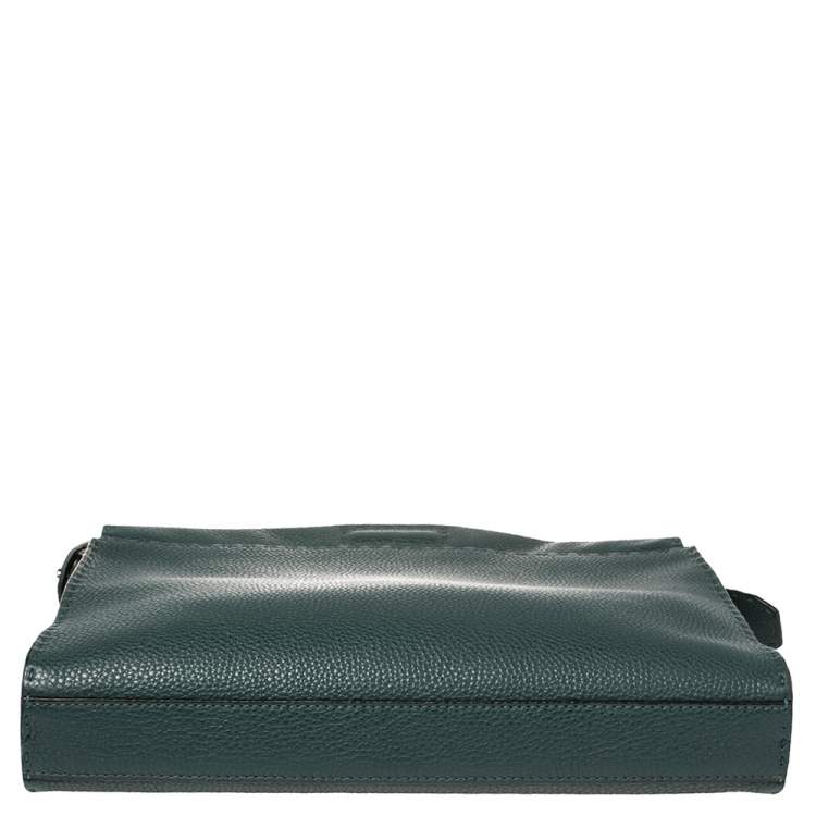 Pre Owned Fendi Dark Green Selleria Leather Peekaboo Iconic Fit Briefcase