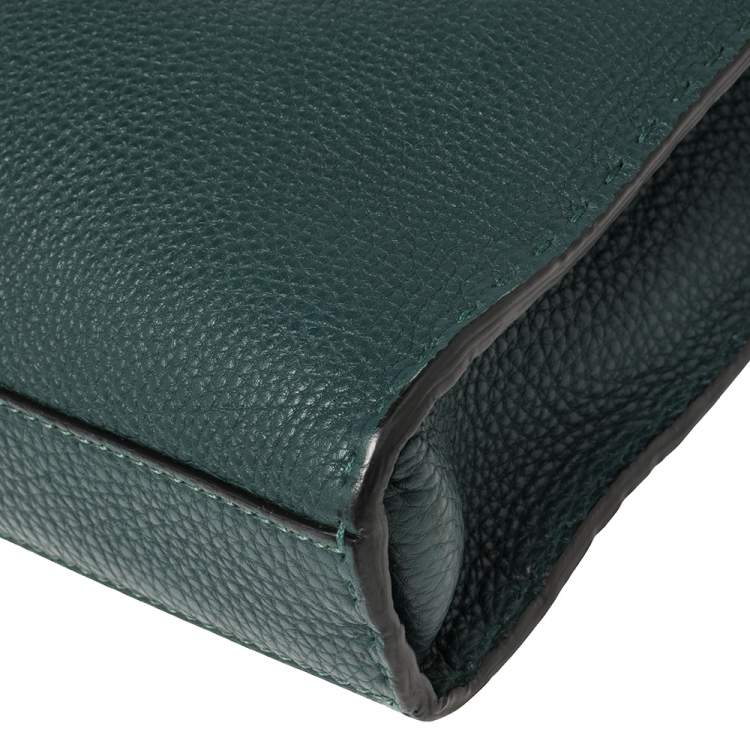 Pre Owned Fendi Dark Green Selleria Leather Peekaboo Iconic Fit Briefcase