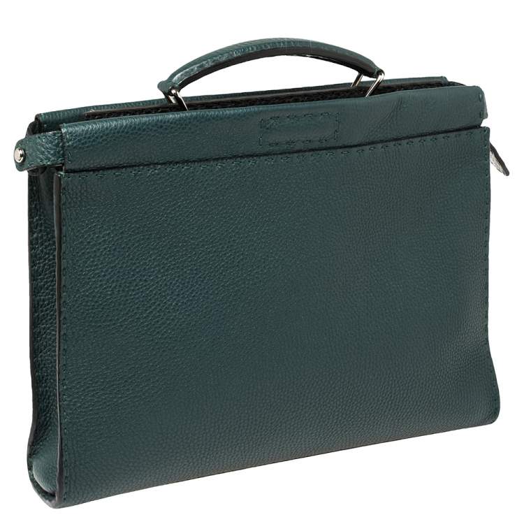 Pre Owned Fendi Dark Green Selleria Leather Peekaboo Iconic Fit Briefcase