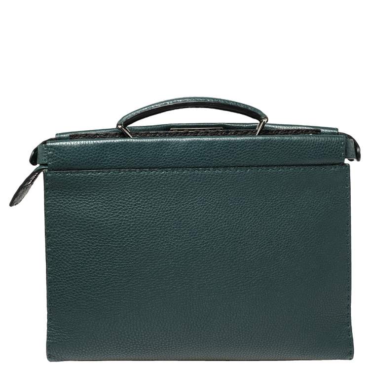 Pre Owned Fendi Dark Green Selleria Leather Peekaboo Iconic Fit Briefcase