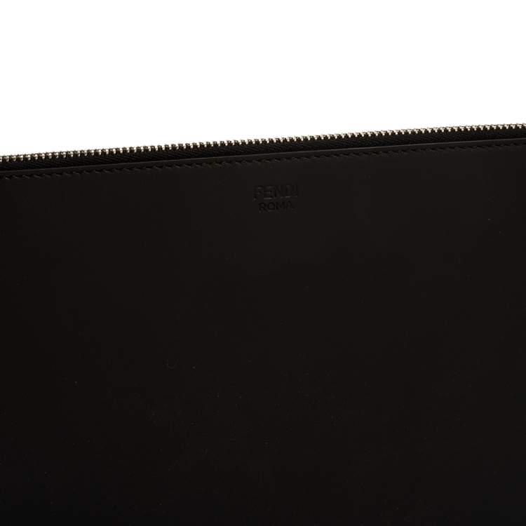Pre Owned Fendi Black Leather Vocabulary 3D Logo Zip Pouch