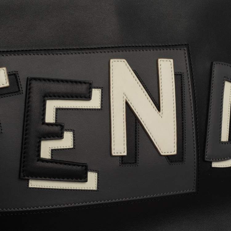 Pre Owned Fendi Black Leather Vocabulary 3D Logo Zip Pouch
