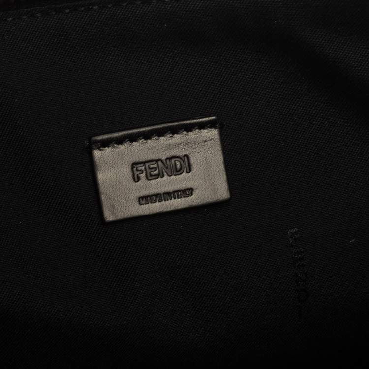 Pre Owned Fendi Black Leather Vocabulary 3D Logo Zip Pouch