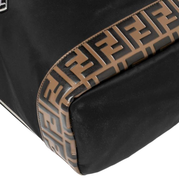Pre Owned Fendi Black/Tobacco Zucca Leather Trim and Nylon Zaino Santander Backpack