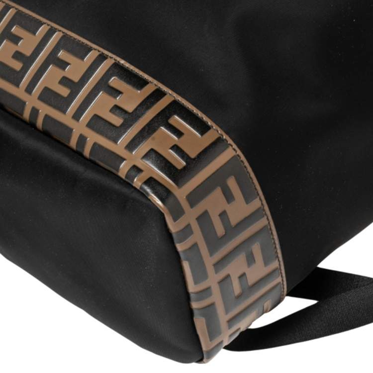Pre Owned Fendi Black/Tobacco Zucca Leather Trim and Nylon Zaino Santander Backpack