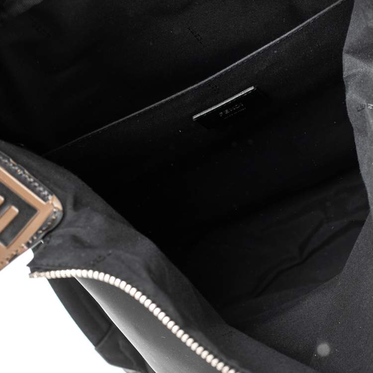 Pre Owned Fendi Black/Tobacco Zucca Leather Trim and Nylon Zaino Santander Backpack