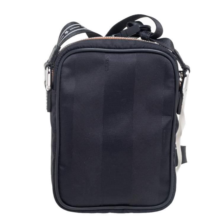 Pre Owned Fendi Black Pequin Nylon Small Logo Patch Messenger Bag