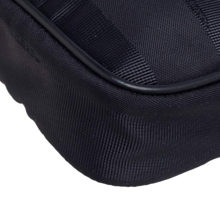 Pre Owned Fendi Black Pequin Nylon Small Logo Patch Messenger Bag