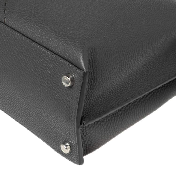 Pre Owned Fendi Grey Leather Peekaboo Iconic Essential Palladium Finish Briefcase