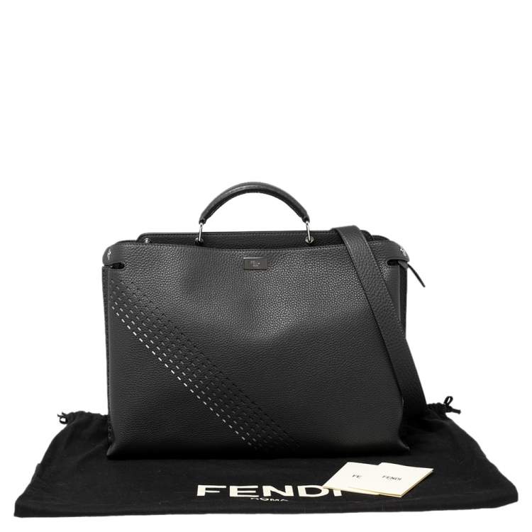Pre Owned Fendi Grey Leather Peekaboo Iconic Essential Palladium Finish Briefcase