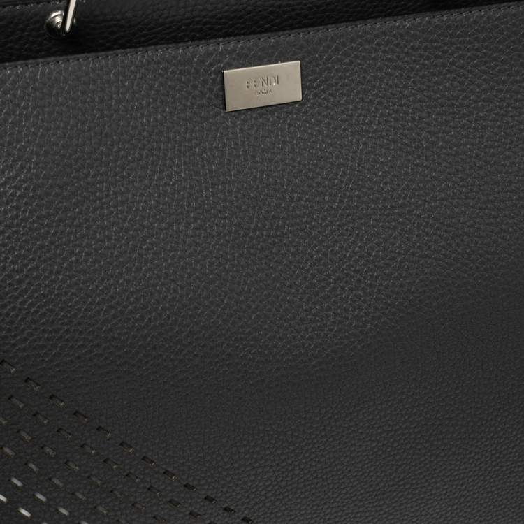 Pre Owned Fendi Grey Leather Peekaboo Iconic Essential Palladium Finish Briefcase