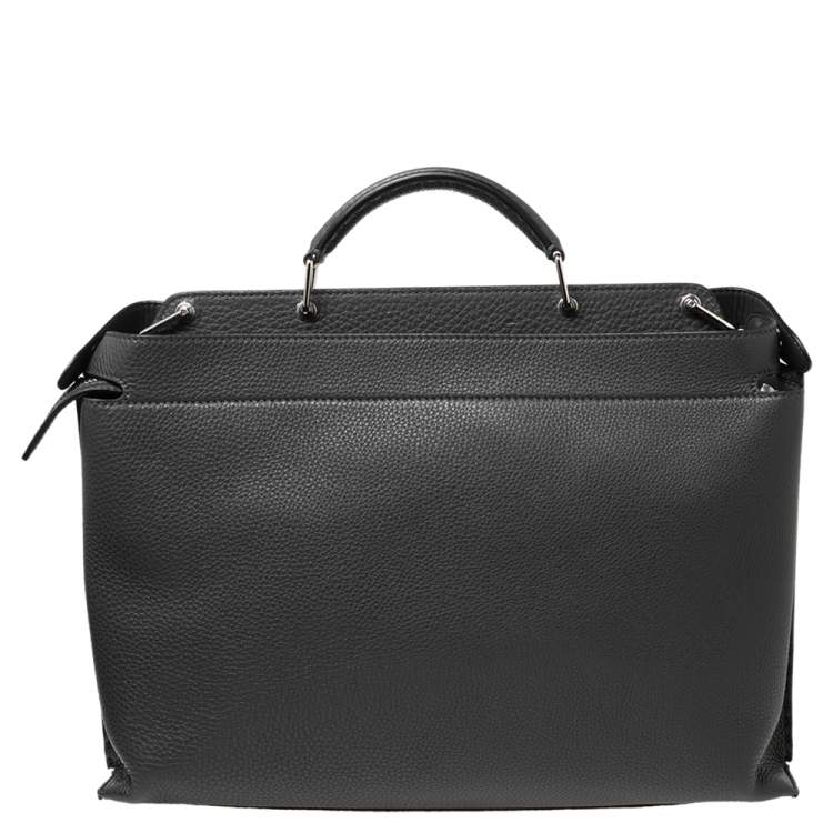 Pre Owned Fendi Grey Leather Peekaboo Iconic Essential Palladium Finish Briefcase