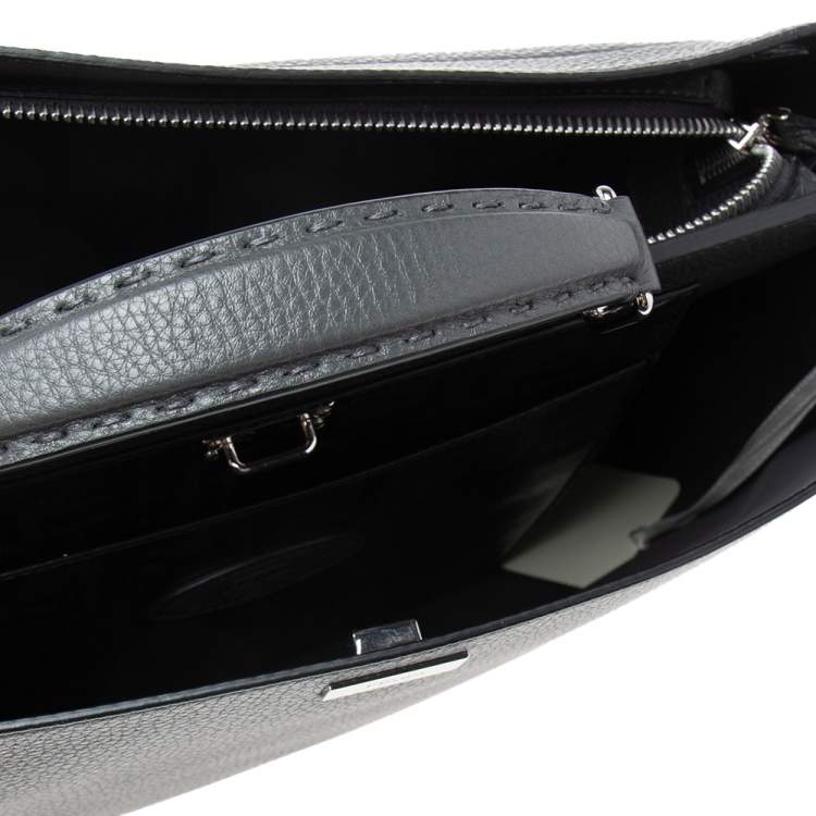 Pre Owned Fendi Grey Leather Peekaboo Iconic Essential Palladium Finish Briefcase