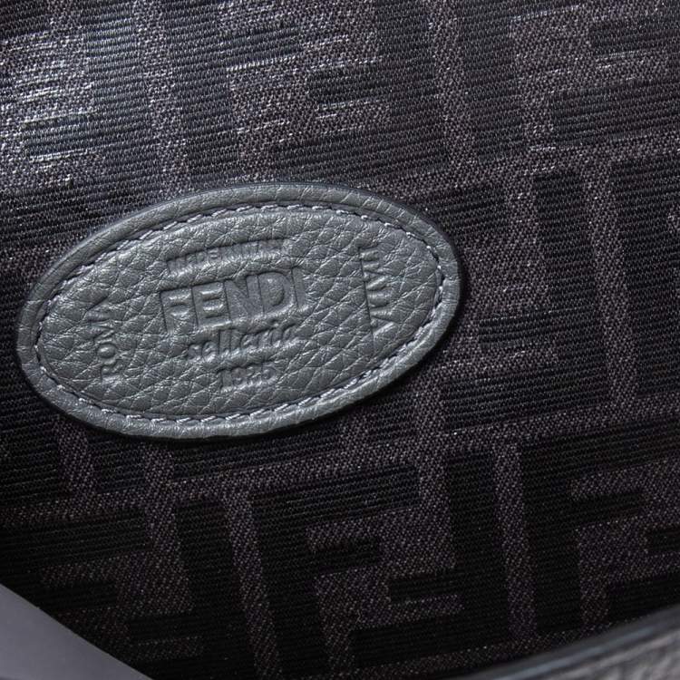 Pre Owned Fendi Grey Leather Peekaboo Iconic Essential Palladium Finish Briefcase