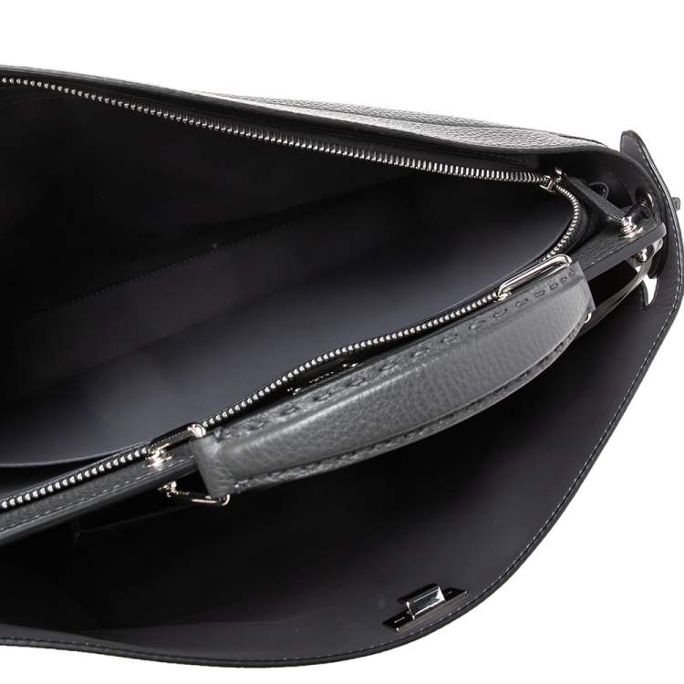 Pre Owned Fendi Grey Leather Peekaboo Iconic Essential Palladium Finish Briefcase
