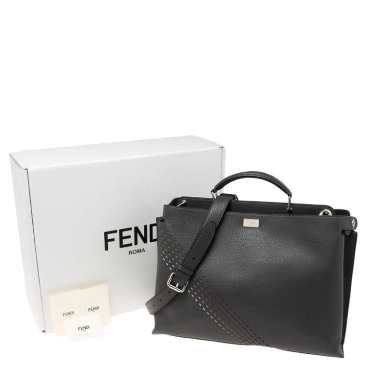 Pre Owned Fendi Grey Leather Peekaboo Iconic Essential Palladium Finish Briefcase