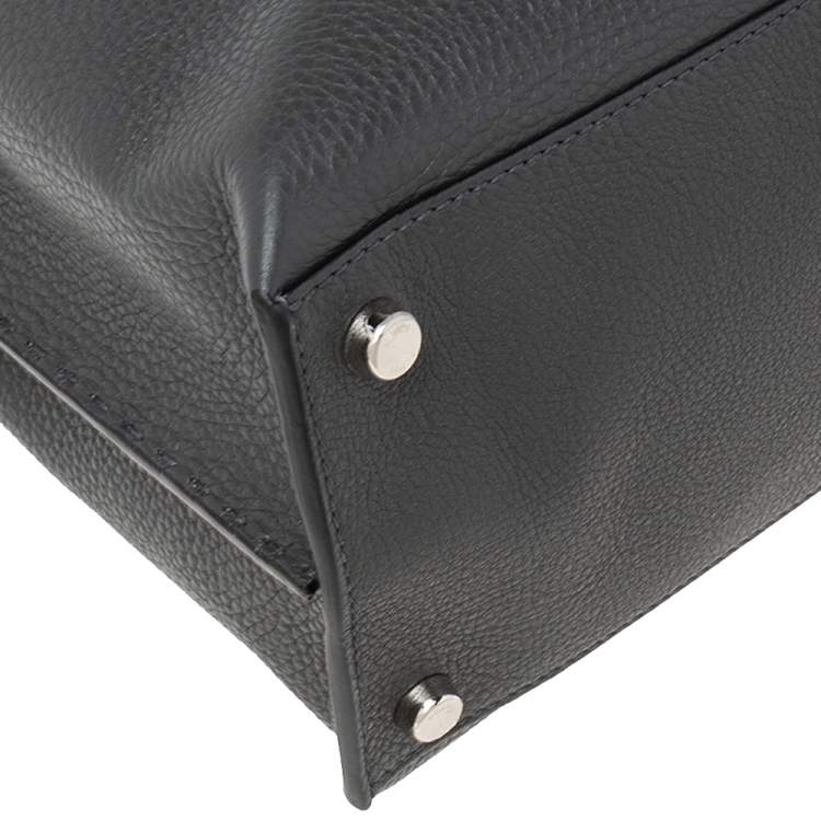 Pre Owned Fendi Grey Leather Peekaboo Iconic Essential Palladium Finish Briefcase