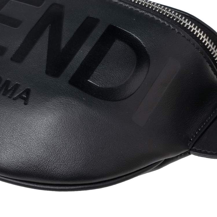 Pre Owned Fendi Black Leather Logo Belt Bag