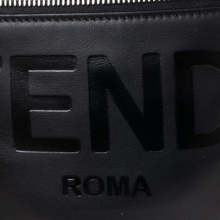 Pre Owned Fendi Black Leather Logo Belt Bag