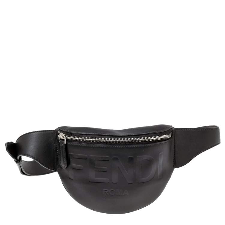 Pre Owned Fendi Black Leather Logo Belt Bag