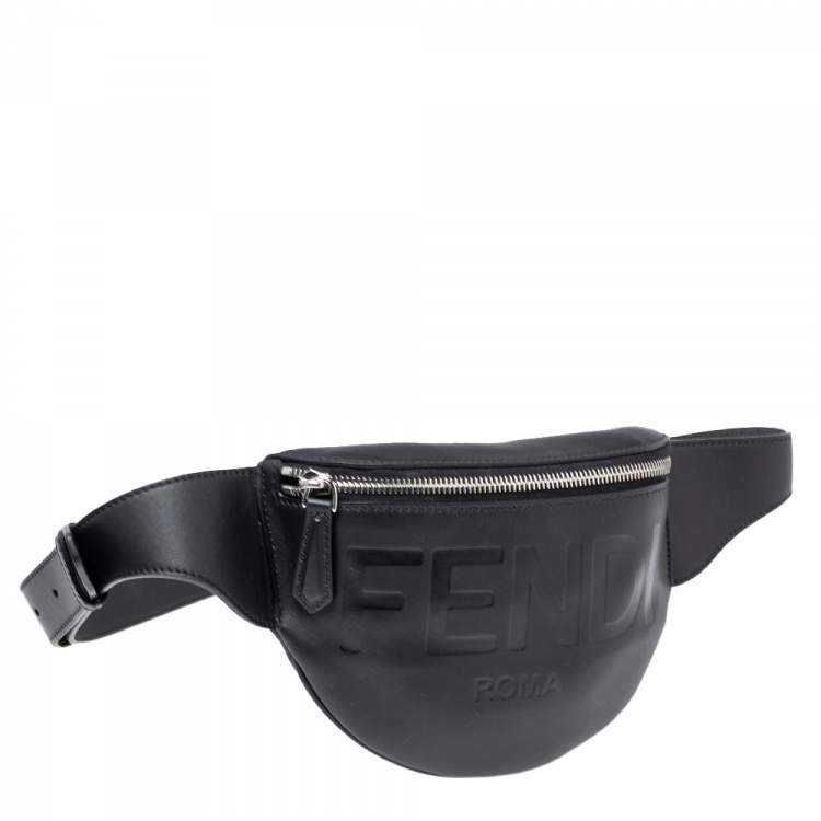 Pre Owned Fendi Black Leather Logo Belt Bag