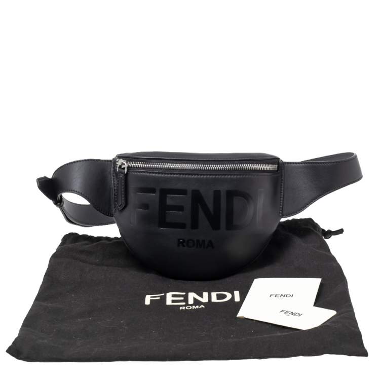 Pre Owned Fendi Black Leather Logo Belt Bag