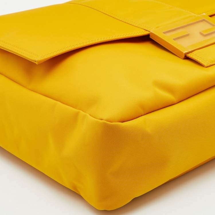 Pre Owned Fendi Yellow Nylon and Leather Large Flap Messenger Bag