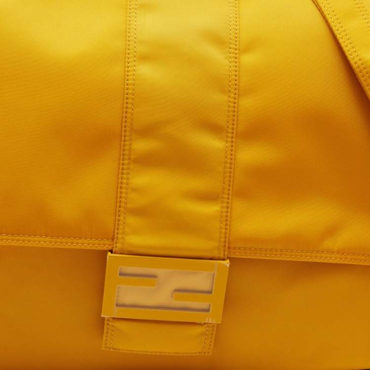 Pre Owned Fendi Yellow Nylon and Leather Large Flap Messenger Bag