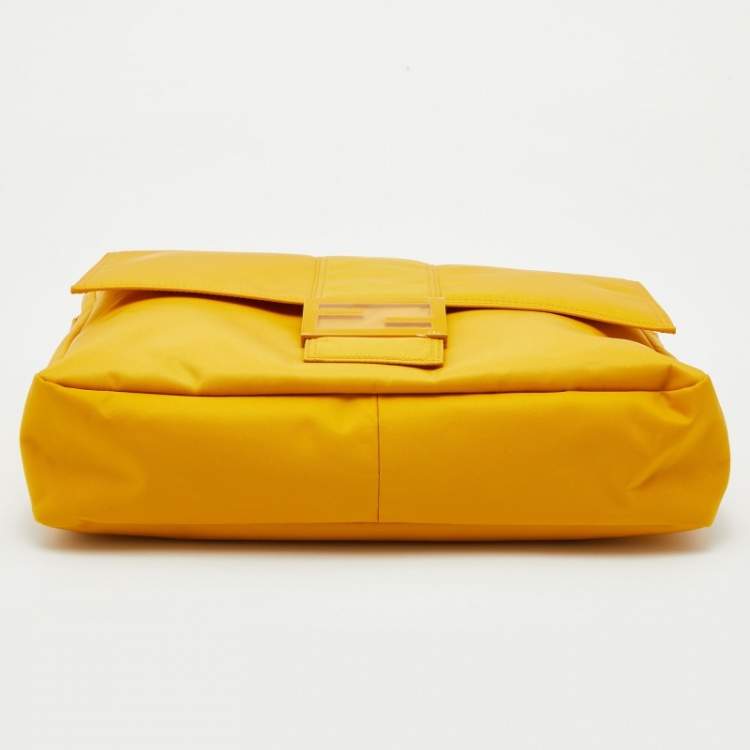 Pre Owned Fendi Yellow Nylon and Leather Large Flap Messenger Bag