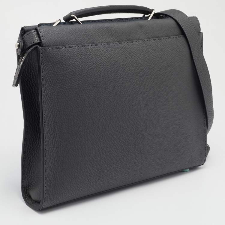 Pre Owned Fendi Grey Selleria Leather Romano Peekaboo ISeeU Briefcase