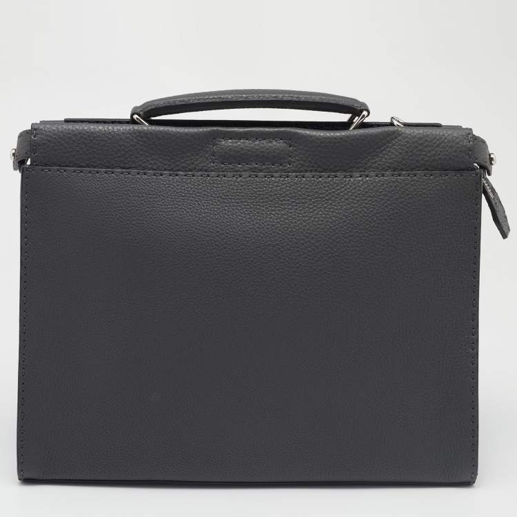 Pre Owned Fendi Grey Selleria Leather Romano Peekaboo ISeeU Briefcase